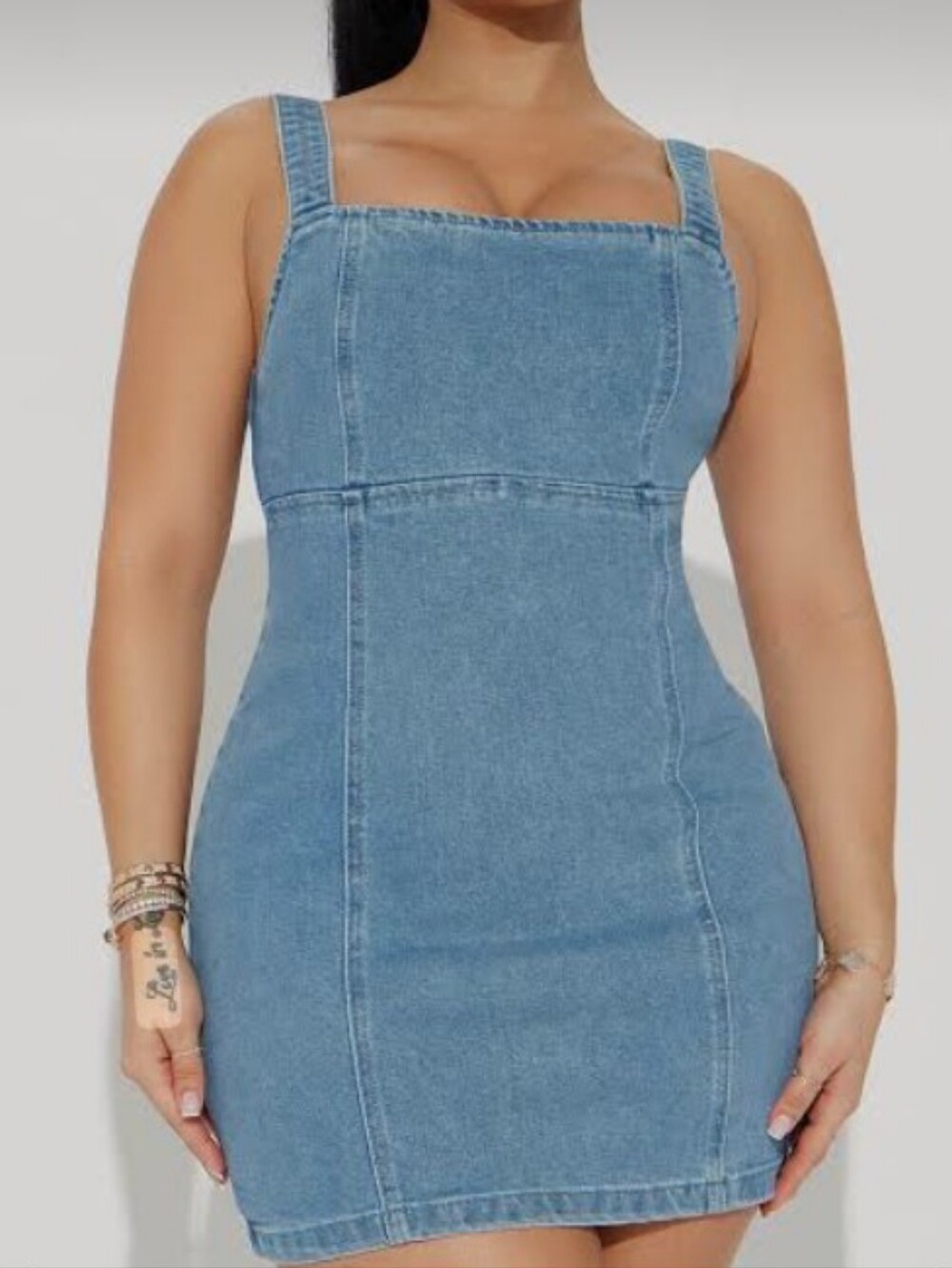 Fashion Nova Blue Denim Square-Neck Mini Dress